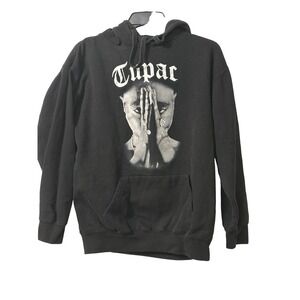Cross Colours Tupac Graphic Hoodie Black Praying Hands Rap Tee Streetwear Medium